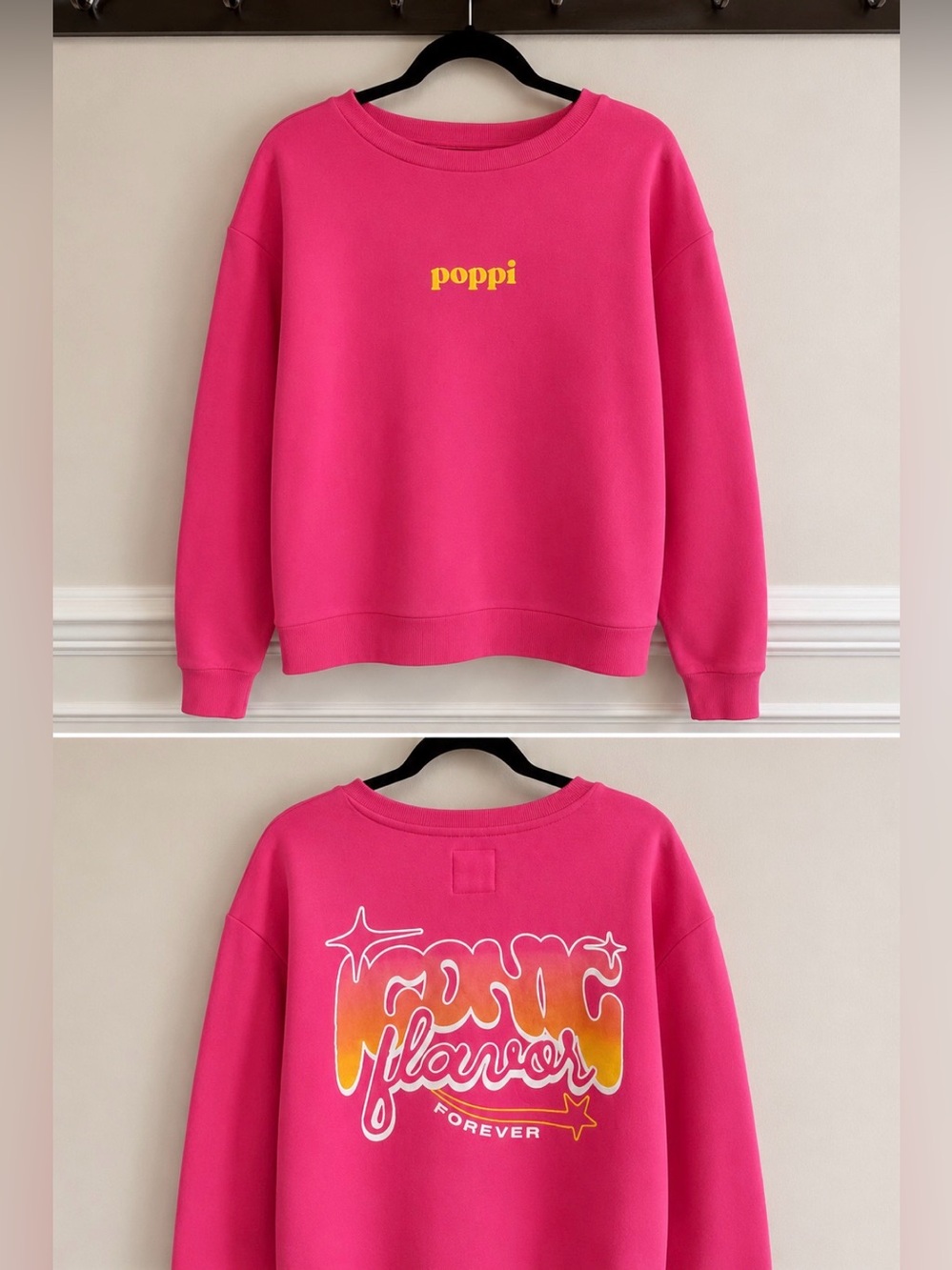 Poppi  Bright Pink Crewneck with Yellow poppi Logo
